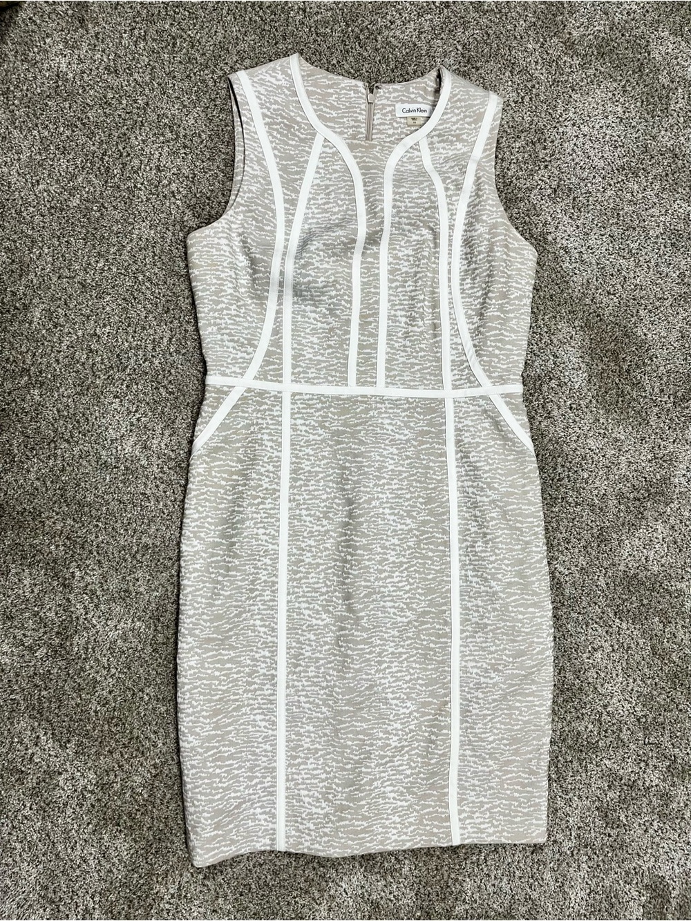 Calvin Klein Light Gray Sheath Dress with White Trim